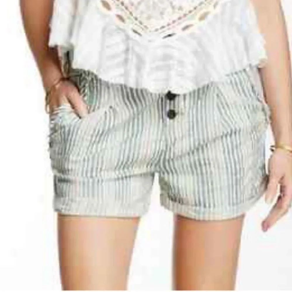 Free People Beachy Stripe Shorts in Cream/Teal Combo - Picture 1 of 9